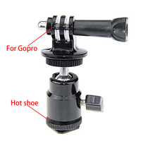 360 Degree Rotating Clip Clamp Mount w/Tripod Adapter fr GoPro 4 3+ 3 2 1, 1/4 hot shoe ball head with Gopro adapter unit