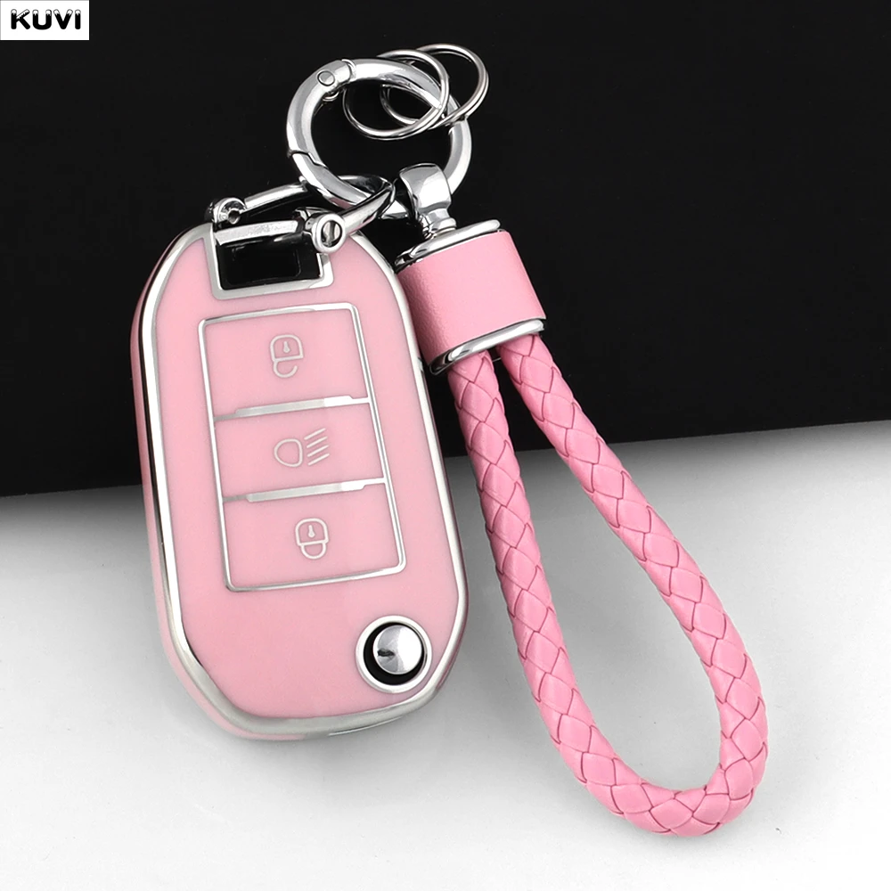 Capa de Chave Dobrável em TPU para Carro, Estojo Protetor para Chaveiro Peugeot 208 3008 308 508 408 2008 307 4008 e Citroen C4 C3 C6 CACTUS C8