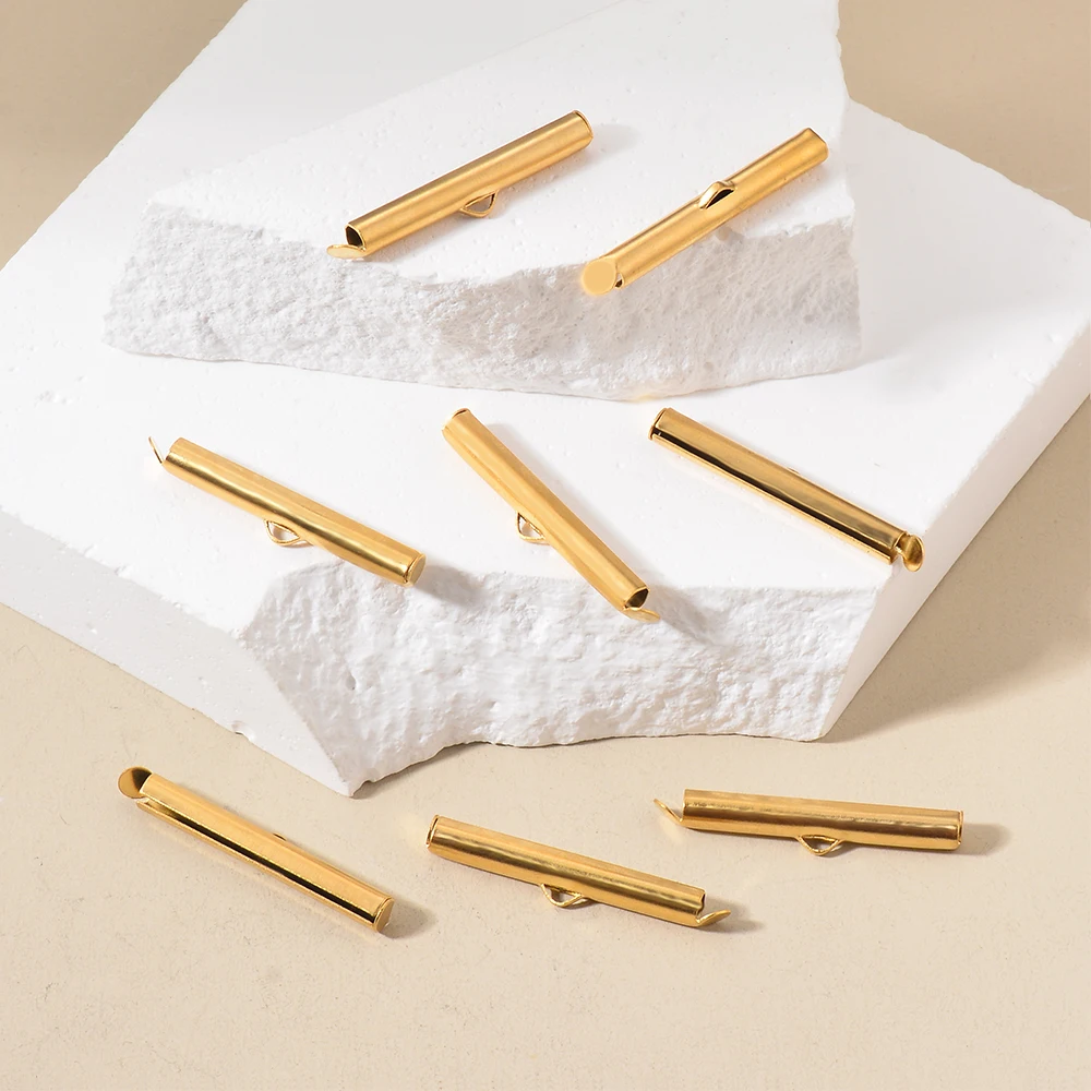 Großhandel 20 Stück/Set Edelstahlrohre Schiebe-Endkappen Verbindungsstücke Crimp-Endperlen Schiebe-Endverschluss für DIY-Schmuckherstellung – Detail 6