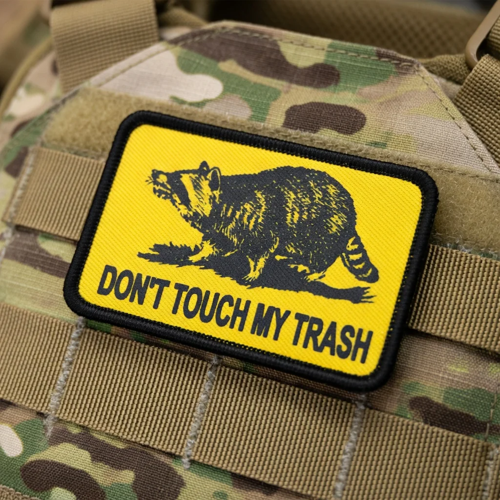 

Don't Touch My Trash Raccoon meme Tactical Patch Funny Gadsden Flag Printed Morale Badge Military Hook&Loop Backpack Hat Sticker
