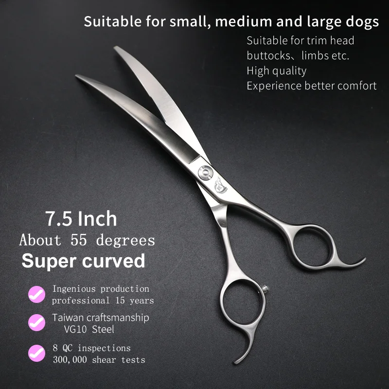 Imagem -02 - Aço Super Curvo Pet Scissors Tesouras para Cães Cisalhamento para Padrinhos 7.5 in 8.0 in Alta Qualidade jp Vg10