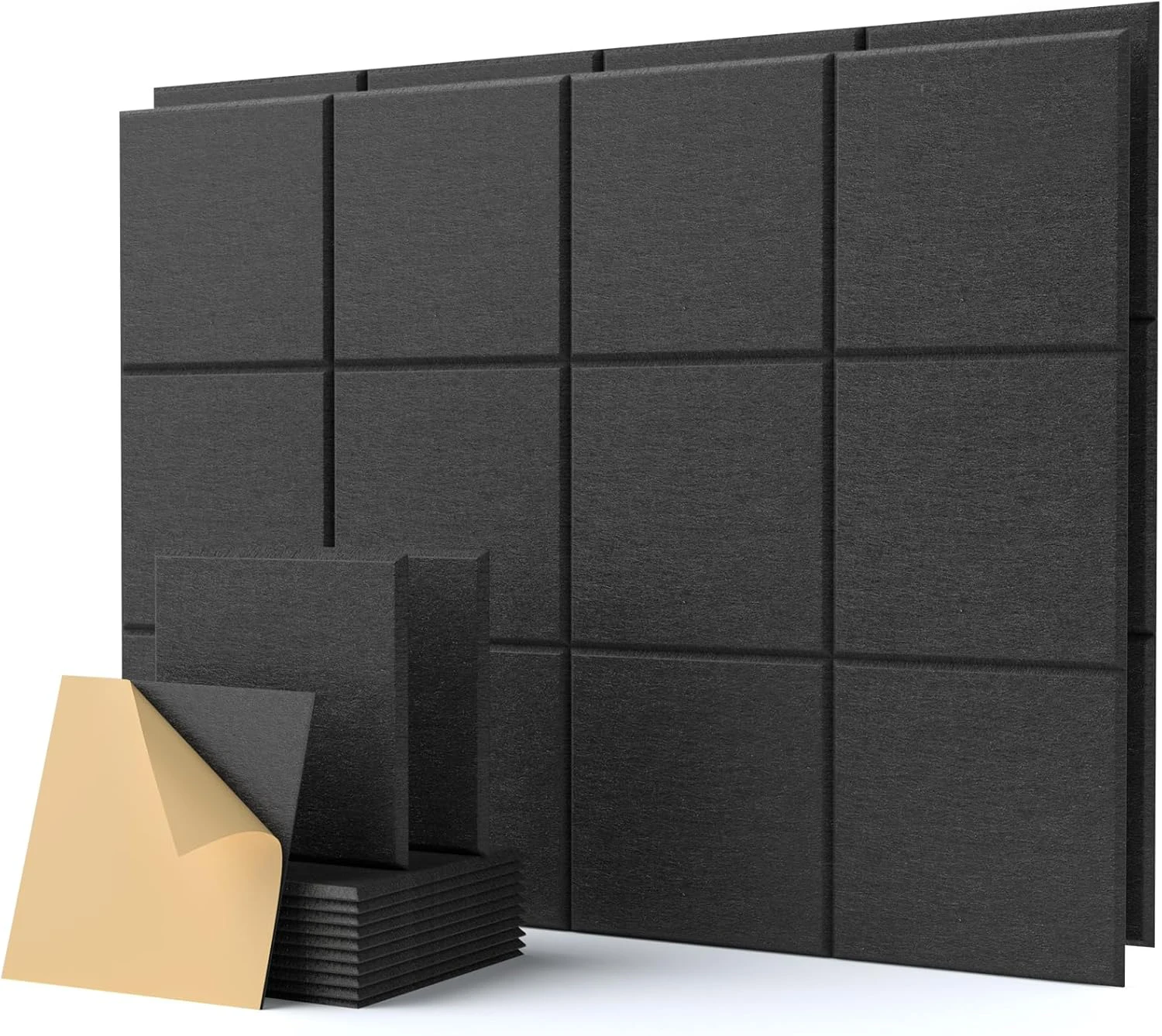 Large Acoustic Soundproof Panel 12PCS Felt Wall Tiles Cork Bulletin Note Pin Boards for Home Office Decor Living Room Decoration