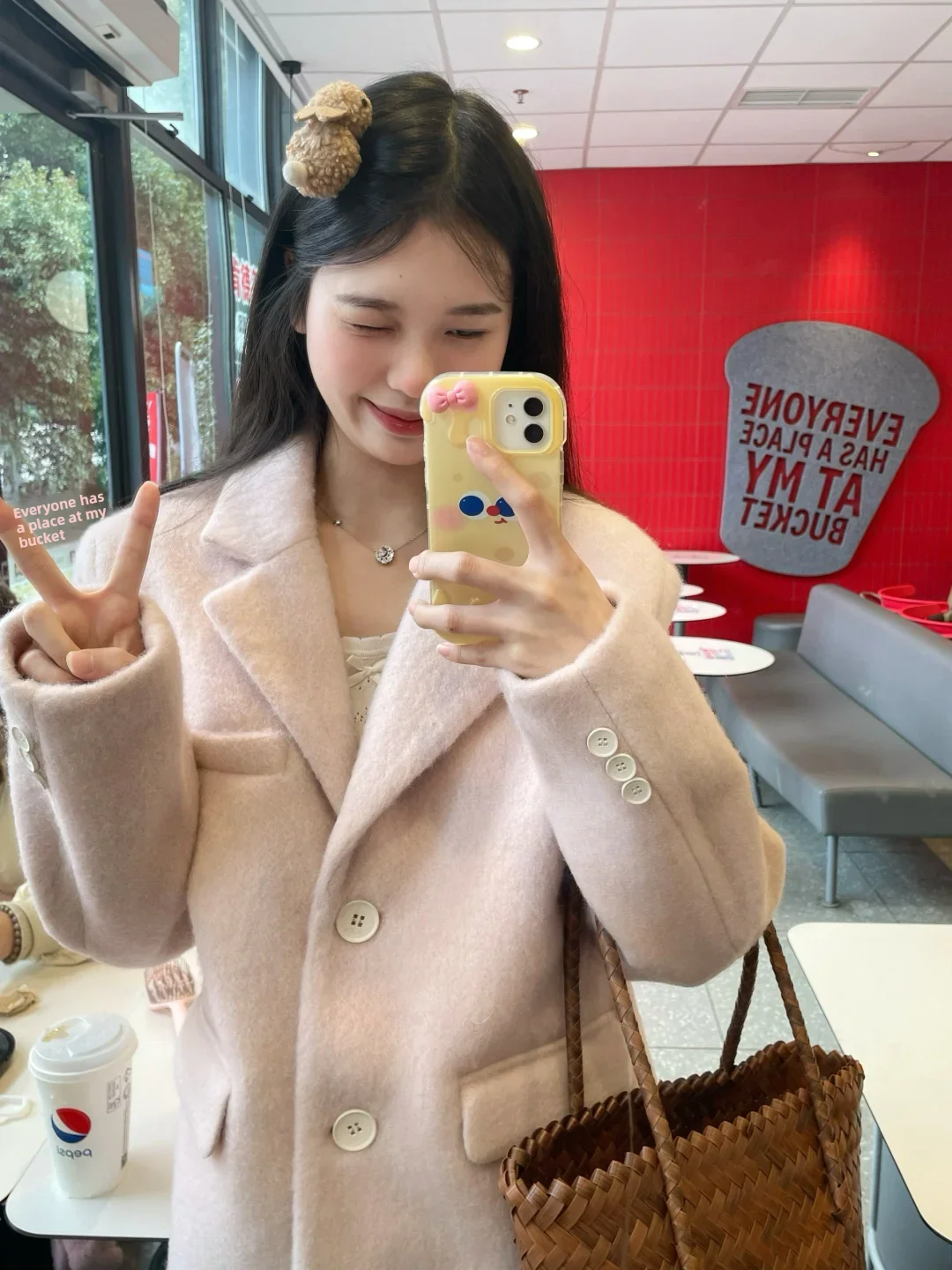 

Autumn Winter Women's Woolen Coat Pink Korean Sle Commute Long Sve Suit Collar Single Button Medium Length Outerwear