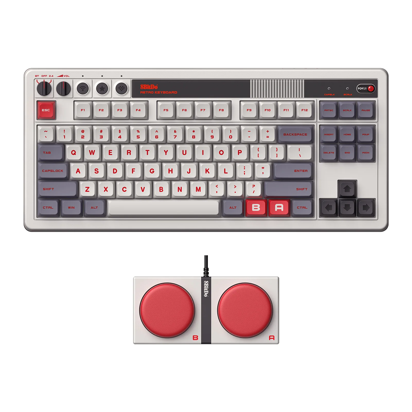 Super indah 8BitDo Keyboard mekanis nirkabel Retro 3-Model 87 tombol Keyboard game sumbu putih untuk BT/2.4G/berkabel