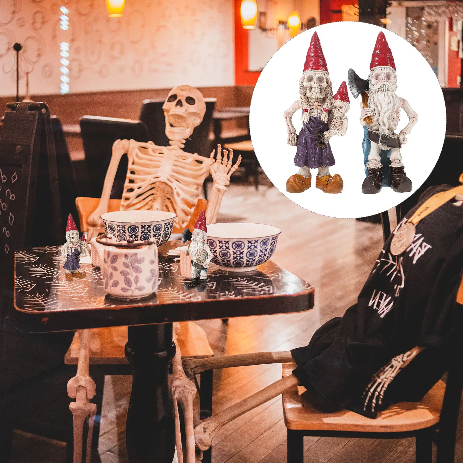 

2pcs Skull Dwarf Ornament Resin Craft Halloween Garden Decor Halloween Scene Layout Prop Funny Landscape Decoration Outdoor