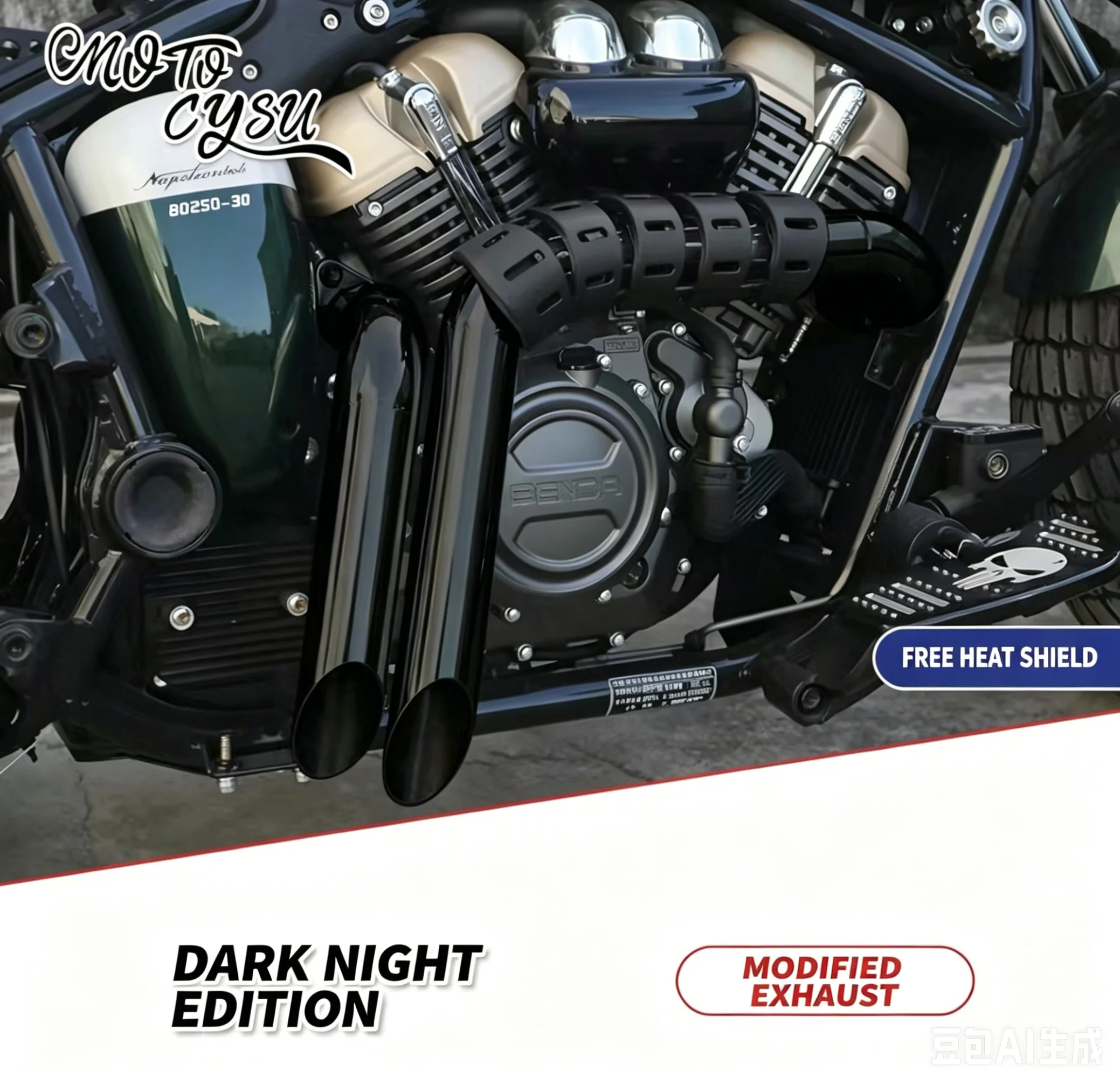 BENDA Napoleonbob 250 custom right-side dual-outlet sweeping exhaust pipe full section retro low sound accessories