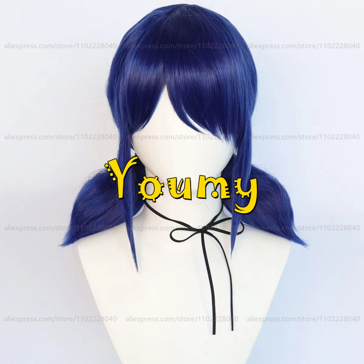 Marinette Cosplay Wig with Double Ponytails Dark Blue Wig Cosplay Anime Cosplay Wigs Heat Resistant Synthetic Wigs Halloween