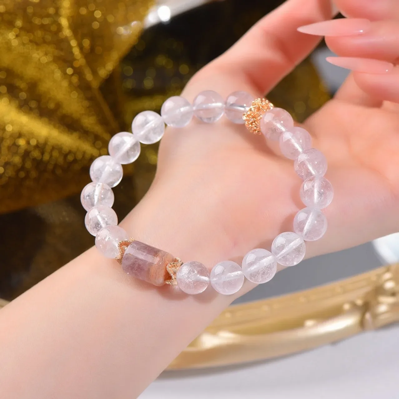 

Natural White Crystal Amethyst Barrel Bead Bracelet Ladies Light Luxury Fashion Lucky Bracelet, Jewelry, Gifts