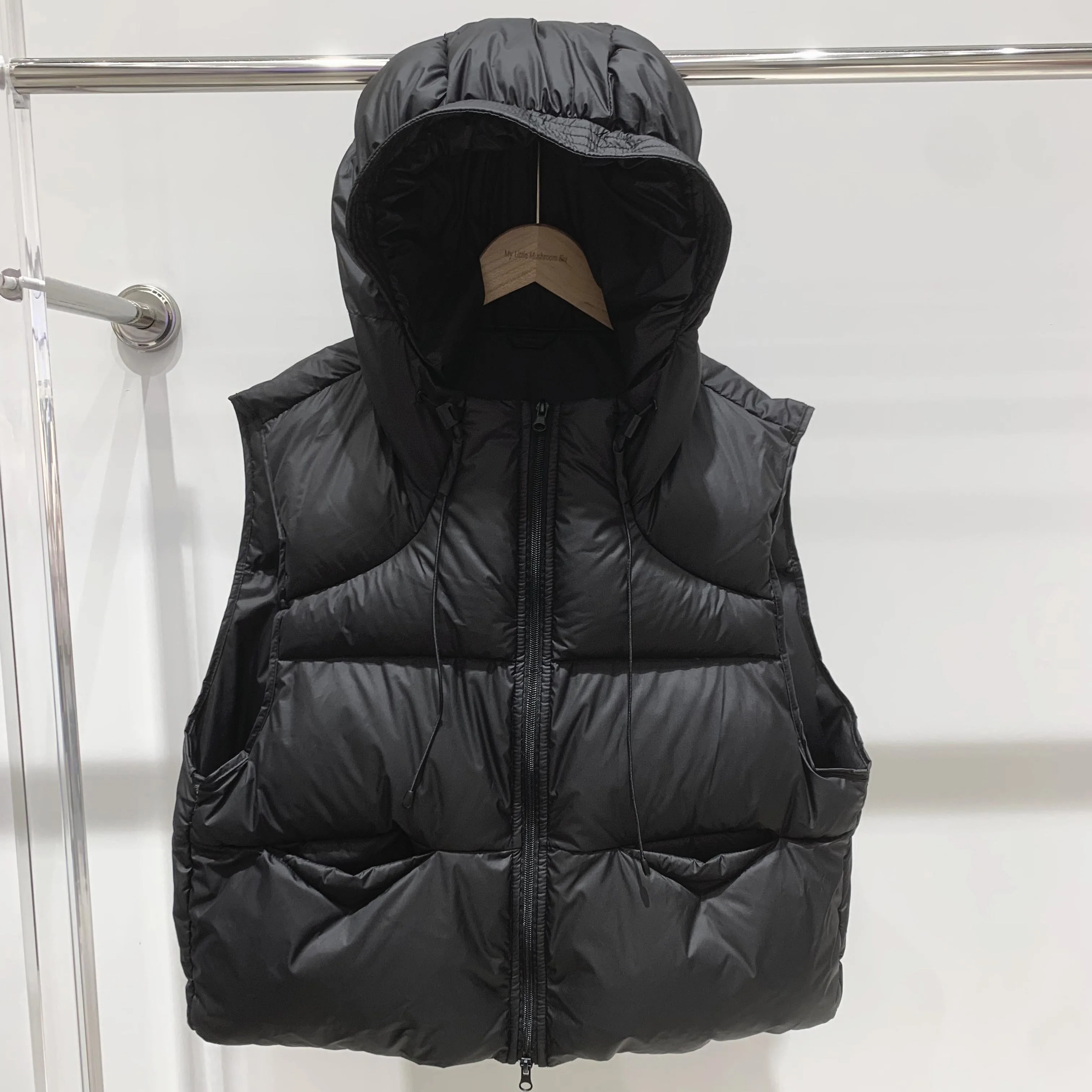 Grosso quente feminino para baixo colete cor sólida sem mangas inverno casaco com capuz nova moda colete curto outerwear