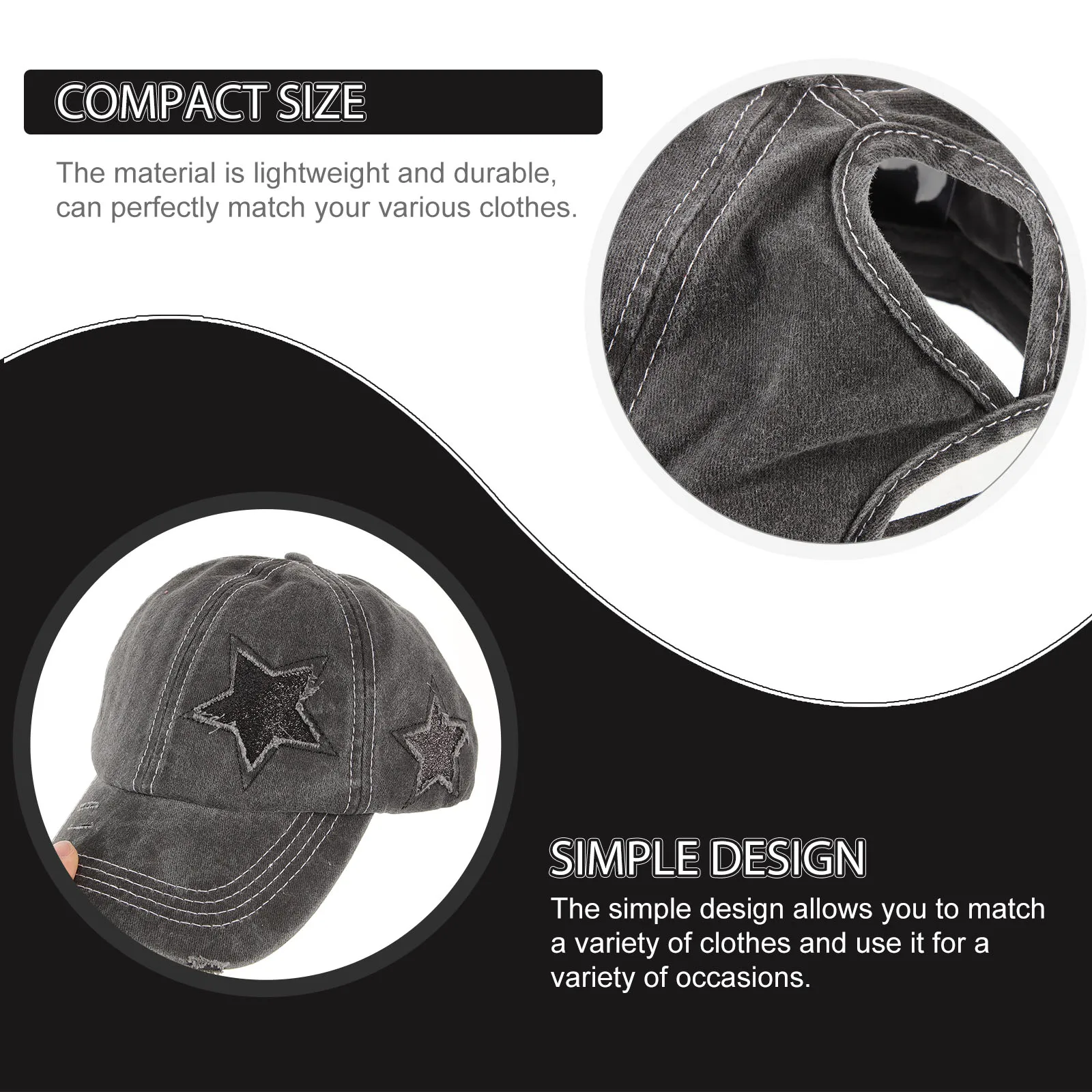 

Ponytail Baseball Hat Washed Star Hole Design Baseball Hats Curved Brim Peaked Sequin Flag Black for Women Men