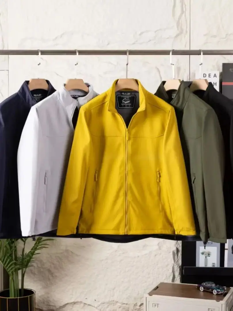 

Outdoor Men's Casual Stand Collar Commuter Jaet Spring Autumn Sle Waterproof Soft ell Windproof Faionable Coat