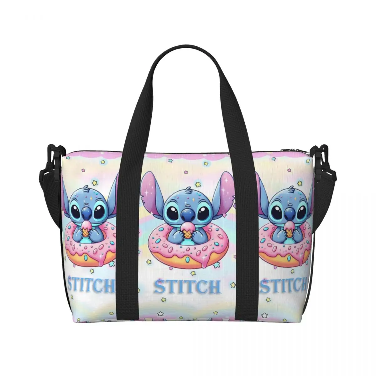 

Custom Large Stitch Anime Printed Tote Bag for Women Kawaii Cartoon Design Shoulder Shopper Gym Beach Travel Bag