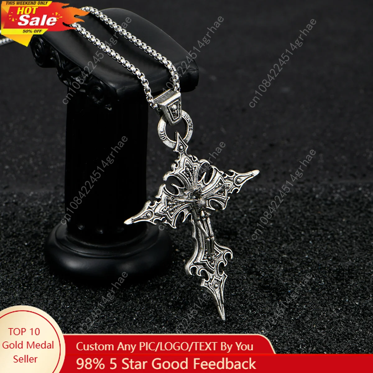 

A Fashionable and Personalized Retro Gothic Nail Cross Skull Cross Pendant Necklace Halloween Necklace