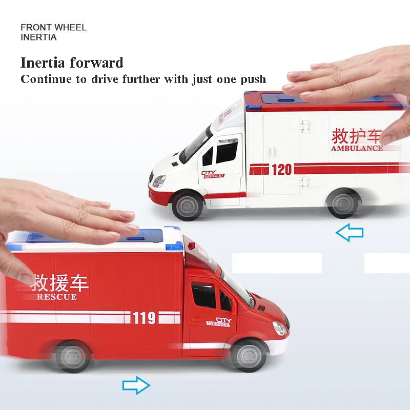 1:16 Large Ambulance City Rescue Car Music Light Pull Back Vehicle Model Boy Children Educational Toy Gift