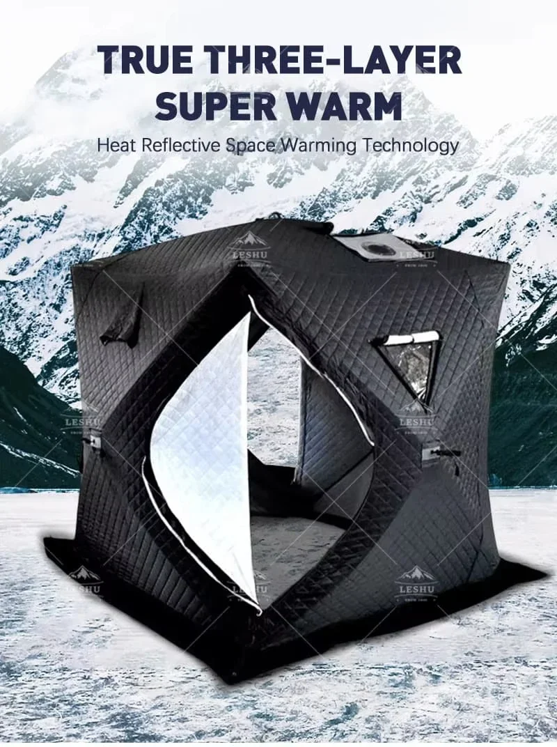 Portable 4 to 6 Person 8 Foot insulated large pop up silver winter ice fishing tent