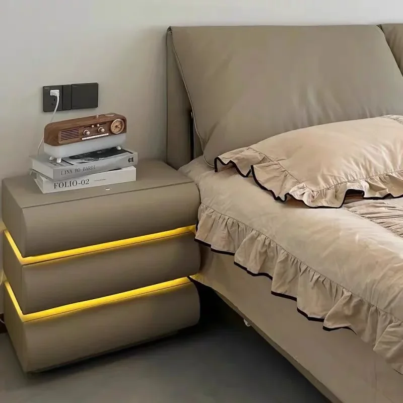 Rotatable smart bedside table, all solid wood bedroom bedside table, storage cabinet, chest cabinet