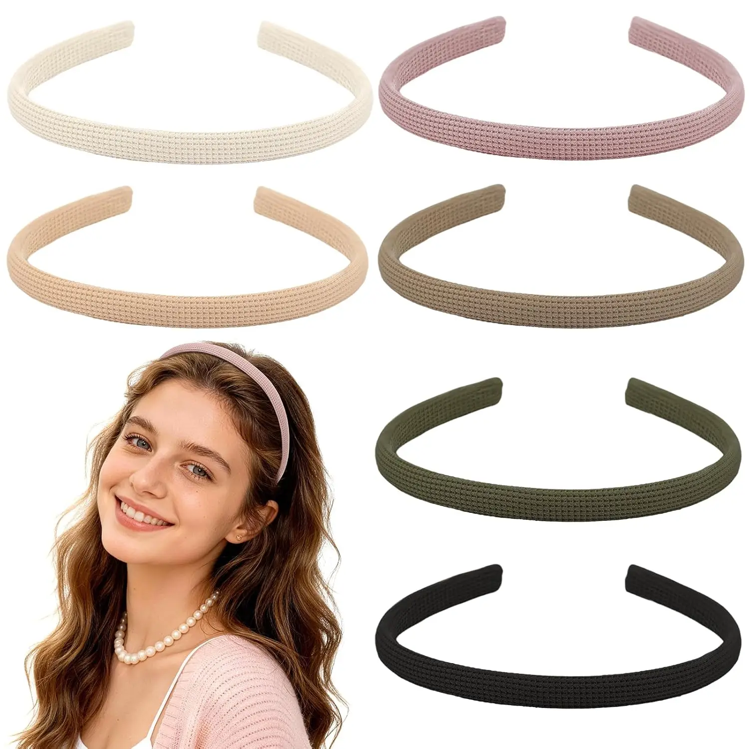 

6 Thin Headbands for Women, No Pressure Skinny Headbands, Non Slip Soft Fabric Hair Bands for Makeup Washing Face