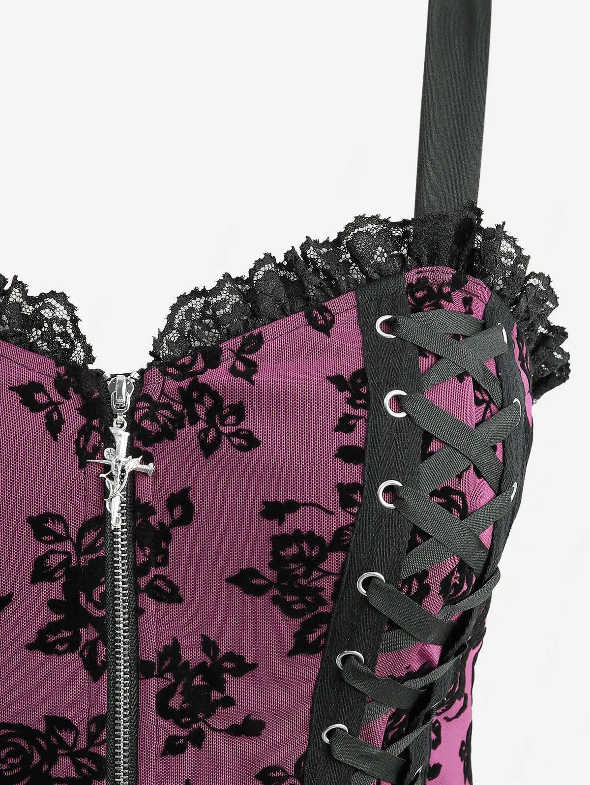 ROSEGAL Gothic Floral Flocking Zipper Tank Dress New Arrived Lace-Up Elegant Dark Romantic Costume Women's Plus Size Dresses