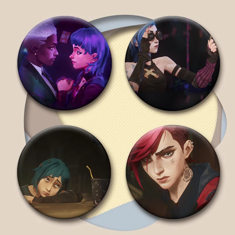 LOL Arcane Vi Jinx شارة أنيمي لعبة شخصية دبابيس عرض مستديرة دبابيس اليدوية لحقيبة الظهر الملابس الهدايا اكسسوارات #3