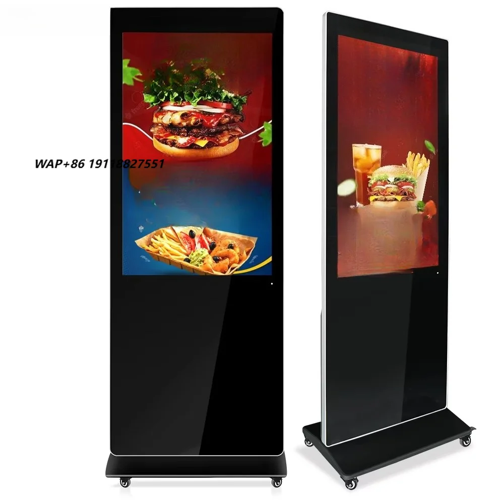 43 Inch Indoor Portable Digital Signage and Display Totem Movable Advertising Media Player Floor Standing LCD Touch Screen Kiosk