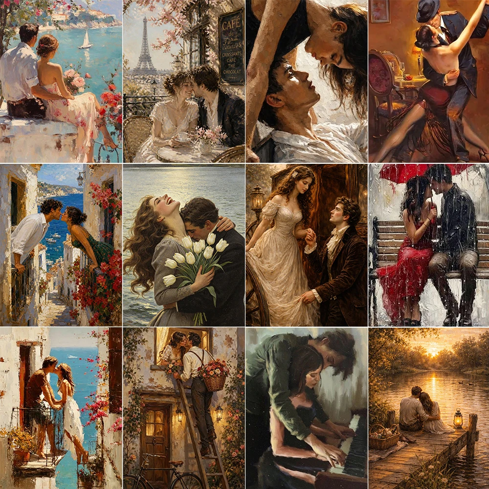 Kiss Couple Canvas Print Poster Woman and Man Art Prints Painting for Bedroom Living Room Nursery Wall Art Home Decor HD Posters
