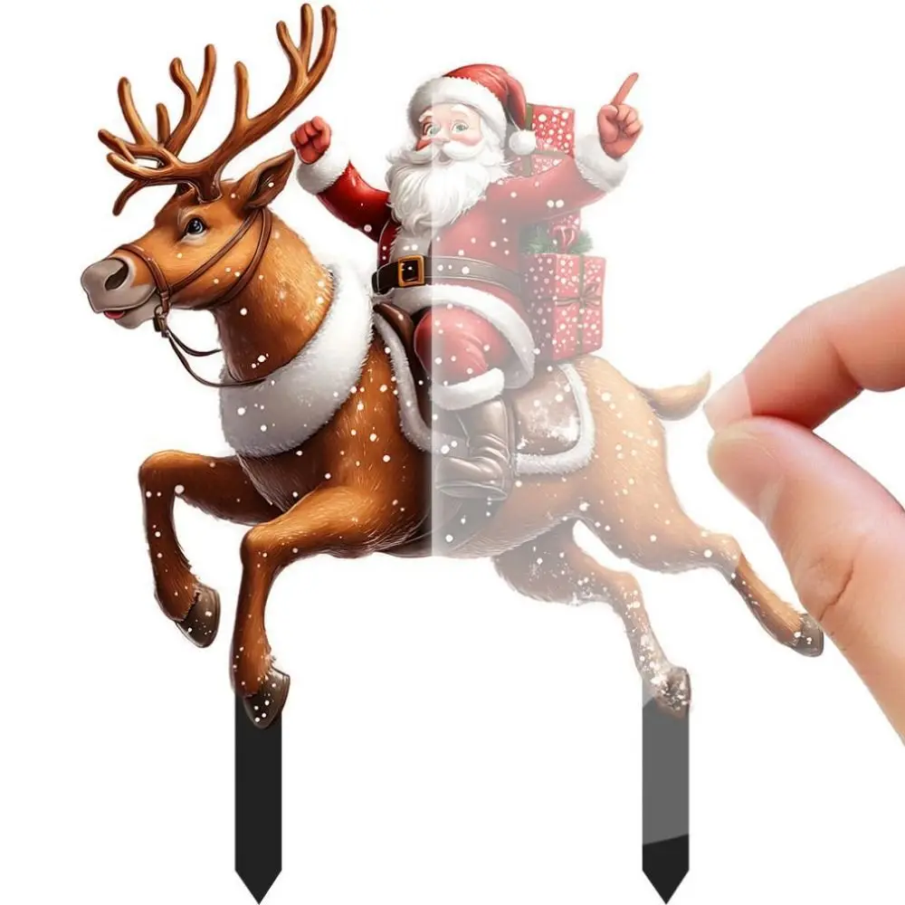 New Acrylic Yard Signs Reindeer Santa Claus Christmas Garden Stake Wear-resistant Waterproof Potted Plants Decoration Plugs