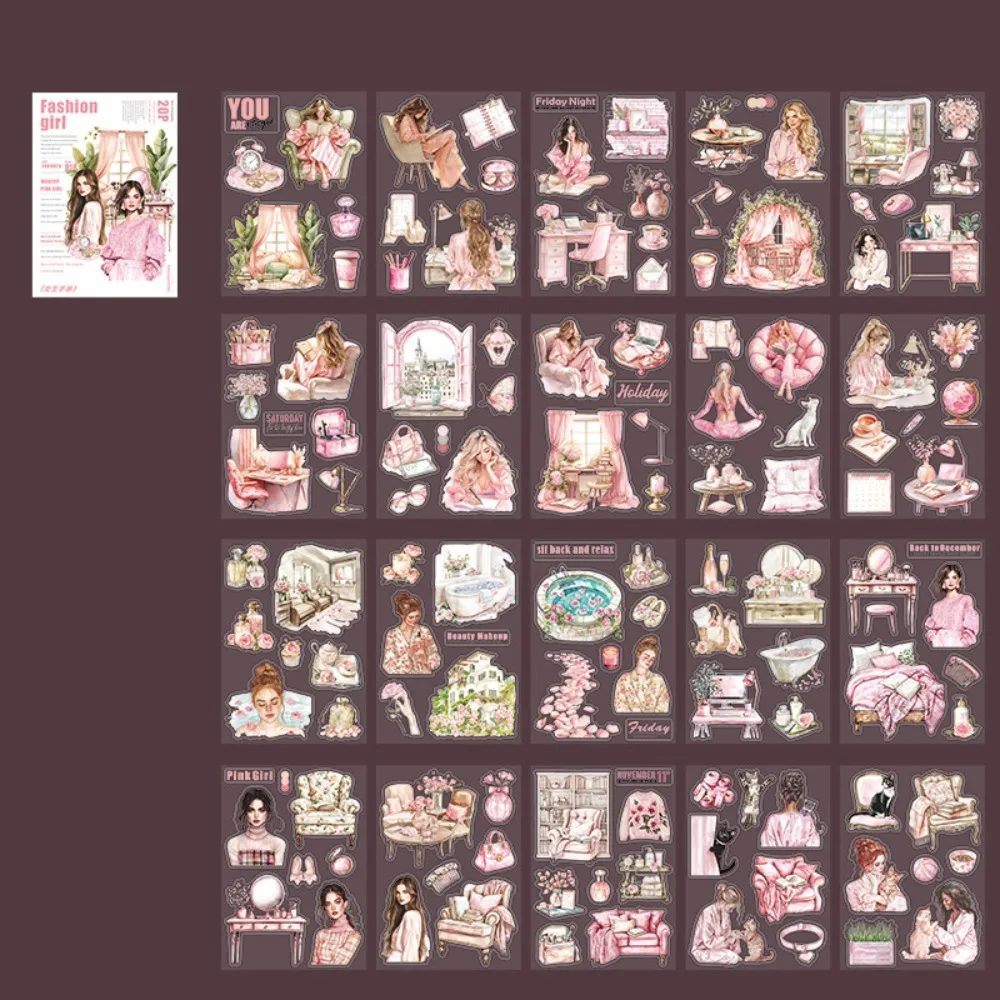 20 Sheets Girls Life Theme Stickers DIY Collage Decorative PET Sticker Book Durable Have a Good Day Girls Handbook