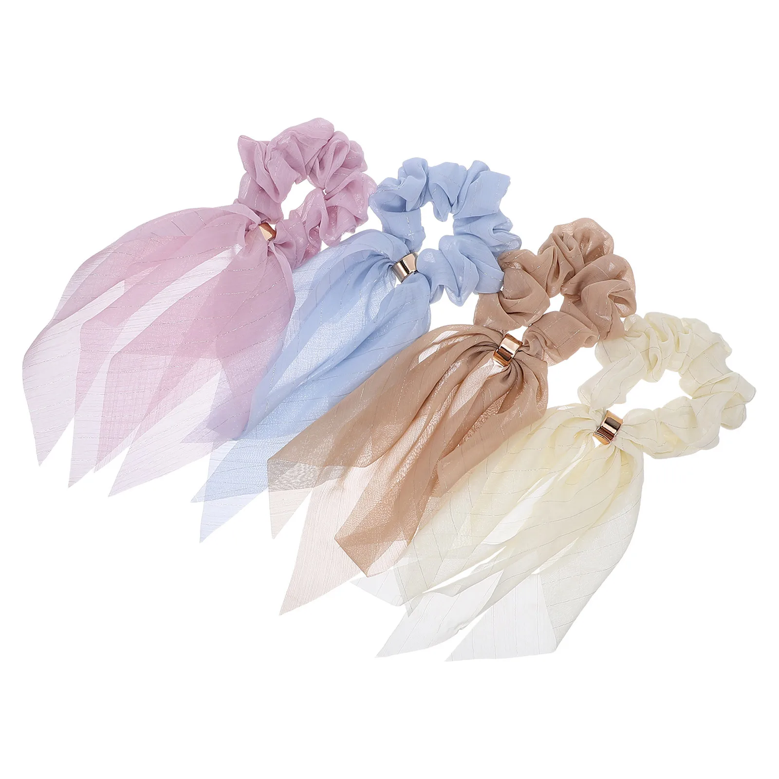 

4 pcs Butterfly Knot Hair Ties Ribbon Scrunchies For Women Solid Color Stretchy Ponytail Holders Vintage Bow Hair Accessories