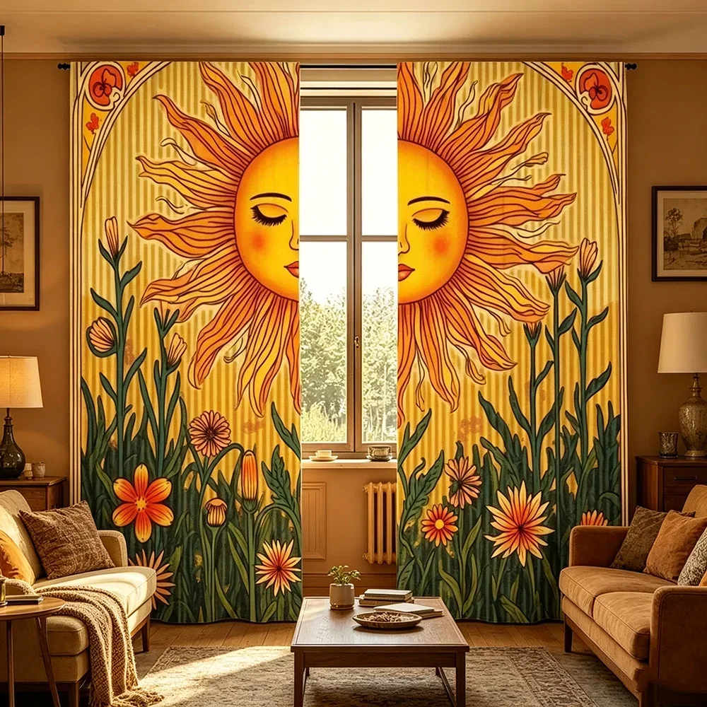 Vibrant Sunflower Floral Print Curtains Yellow Yellow Sunlight Pattern for Bedroom Home Decor Window Treatment