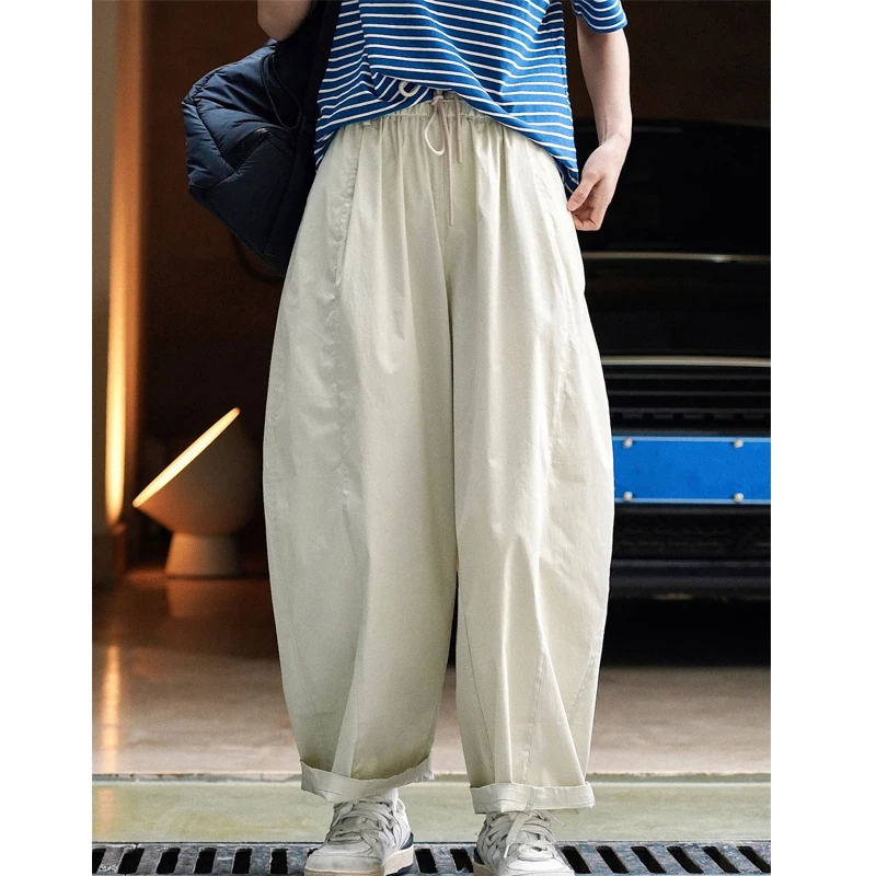 

Women Big Wide Leg Cotton Pants Lace-Up High Waist Oversize Style Pants Fashion Women Cardo Pants Female Trousers