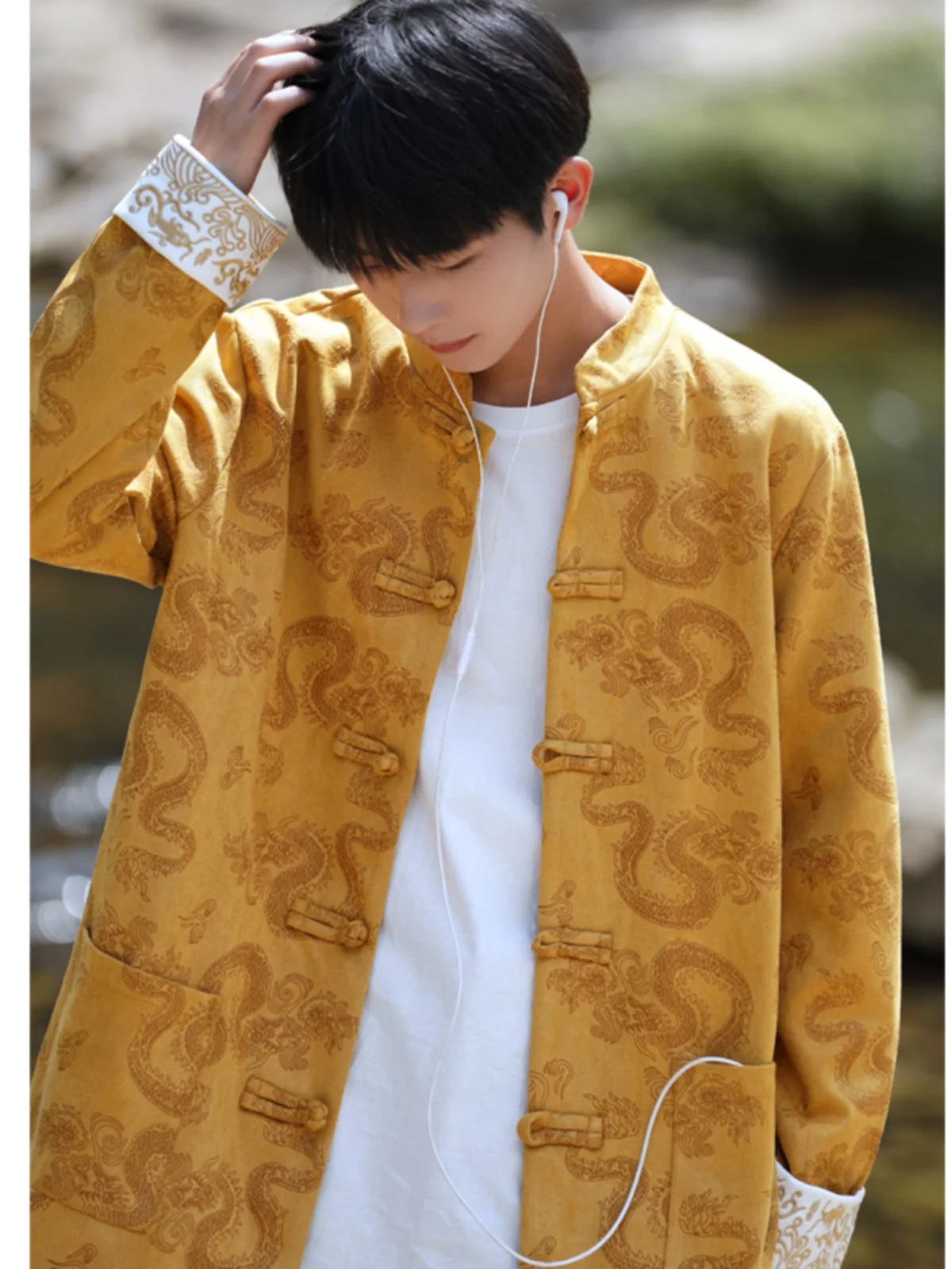 

Мужское замшевое пальто Dragon Robe Sle Jaet Snazzy Youthful, новое китайское замшевое пальто с пуговицами, осенне-зимняя верхняя одежда для подростков