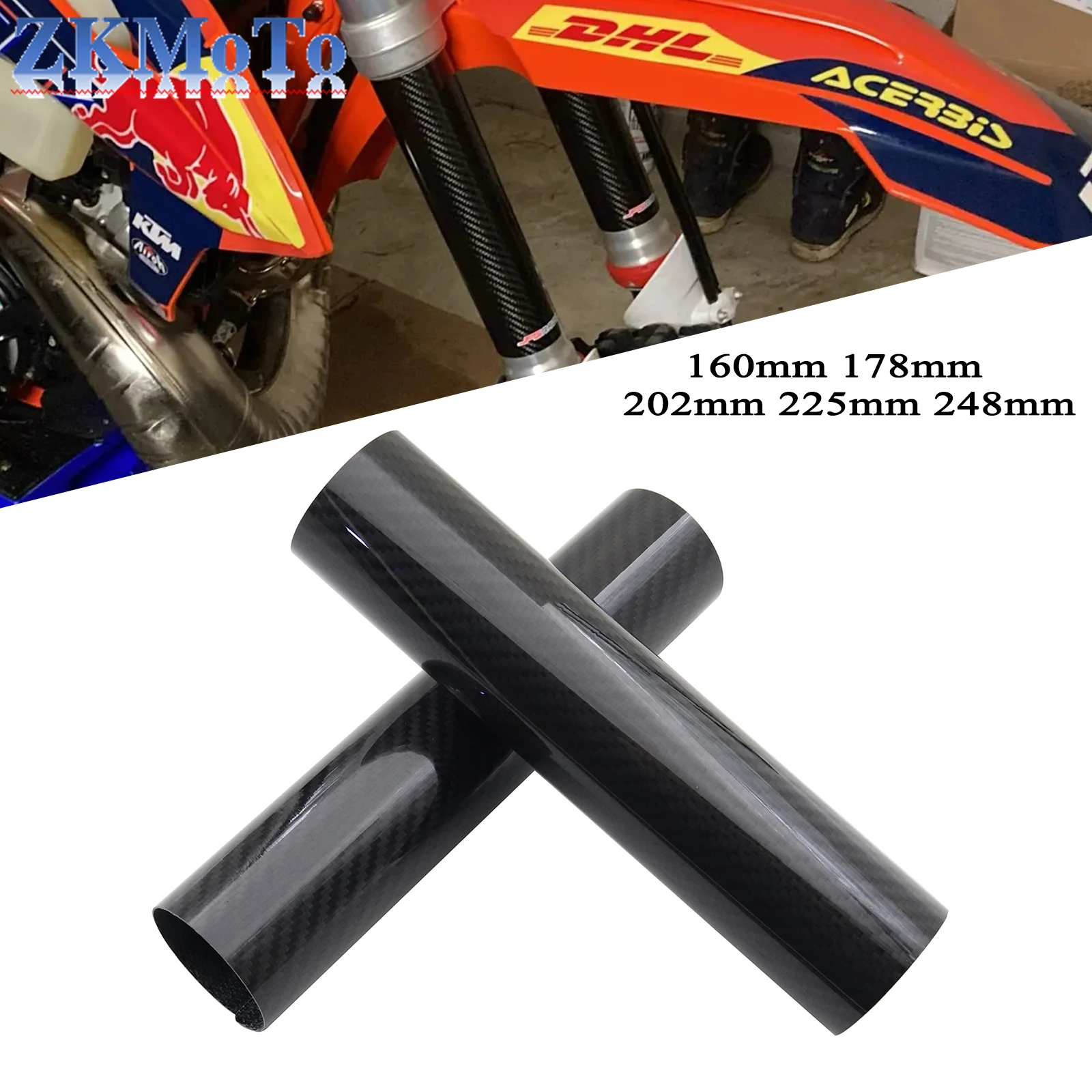 

160 мм 178 мм 202 мм 225 мм 248 мм Защитная крышка передней вилки из углеродного волокна для Honda Yamaha Kawasaki Suzuki KTM EXC SX XC Мотокросс