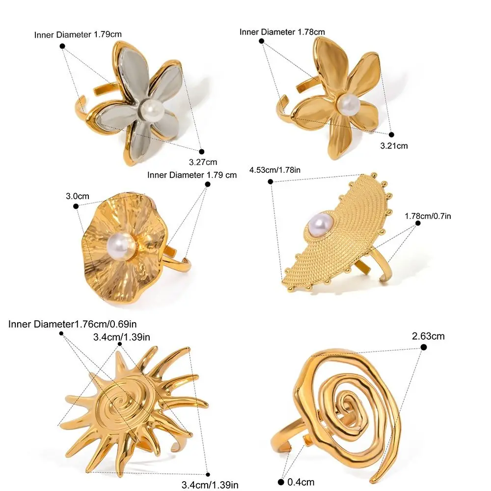 여성용 금속 부드러운 꽃 진주 반지, 고급 감각 조절 가능, 오픈 핑거 링, 과장된 금 실버 손 장식