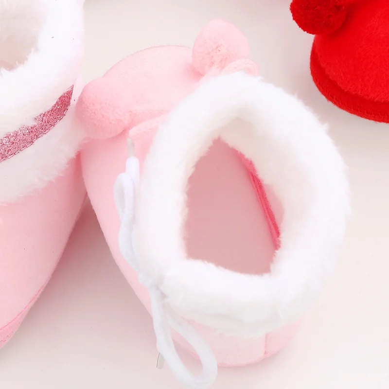 Baby Autumn Winter Boots Baby Girl Boys Winter Warm Shoes Solid Fashion Toddler Fuzzy Balls First Walkers Kid Shoes 0-18M