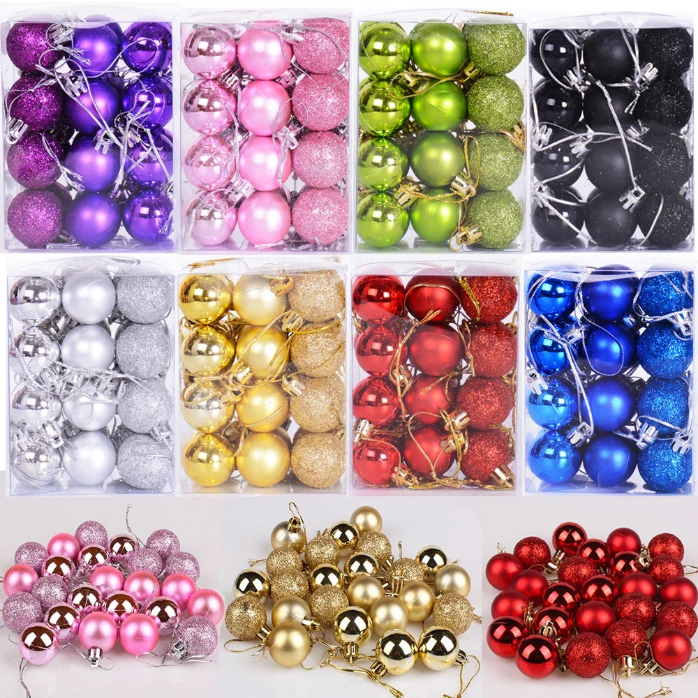 24pcs/set Hanging Christmas Balls Ornament Plastic Christmas Tree Gold Red Pink Ball Pendants Christmas Decoration 2024 Navidad