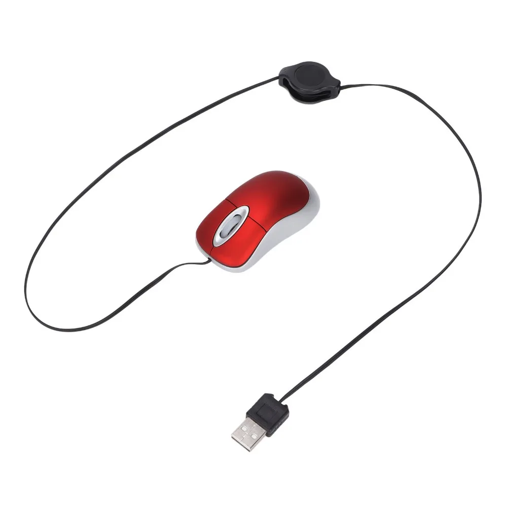 Tiny 1200 DPI Wired Mouse Retractable Cable 3 Ways Wheel USB Mouse Mini Size Compact Design Optical Mouse Office Travel