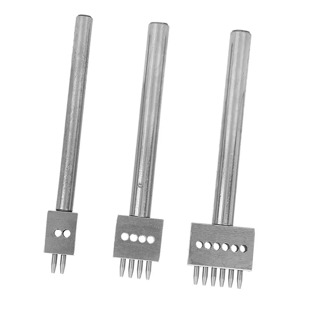 3pcs 2/4/6 Prong Leather Hole Punch Tool 4/5/6mm Pitch Round Punch Chisel Belt Hole Puncher Spacing Punch Tool Wallet Making