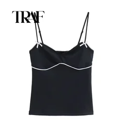 TRAF Solid Women Sling Top Contrast Color Bow Decoration Short Top Sweet Sexy Women's Top High Quality Women Clothing 3641800