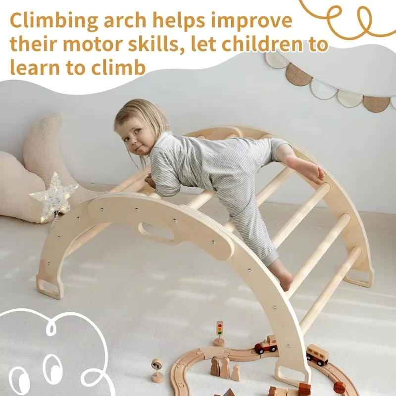 Children's Multifunctional Rainbow Arch Rocking Boat & Chair Children's Indoor Playground Educational Wooden Toys view 4