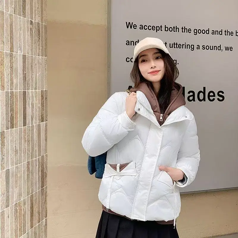 Winter Fashion Parkas Fake two items Short Coats 2025 New Women's Down Cotton Jacket Thick Hooded Tops Female Casual Outwear