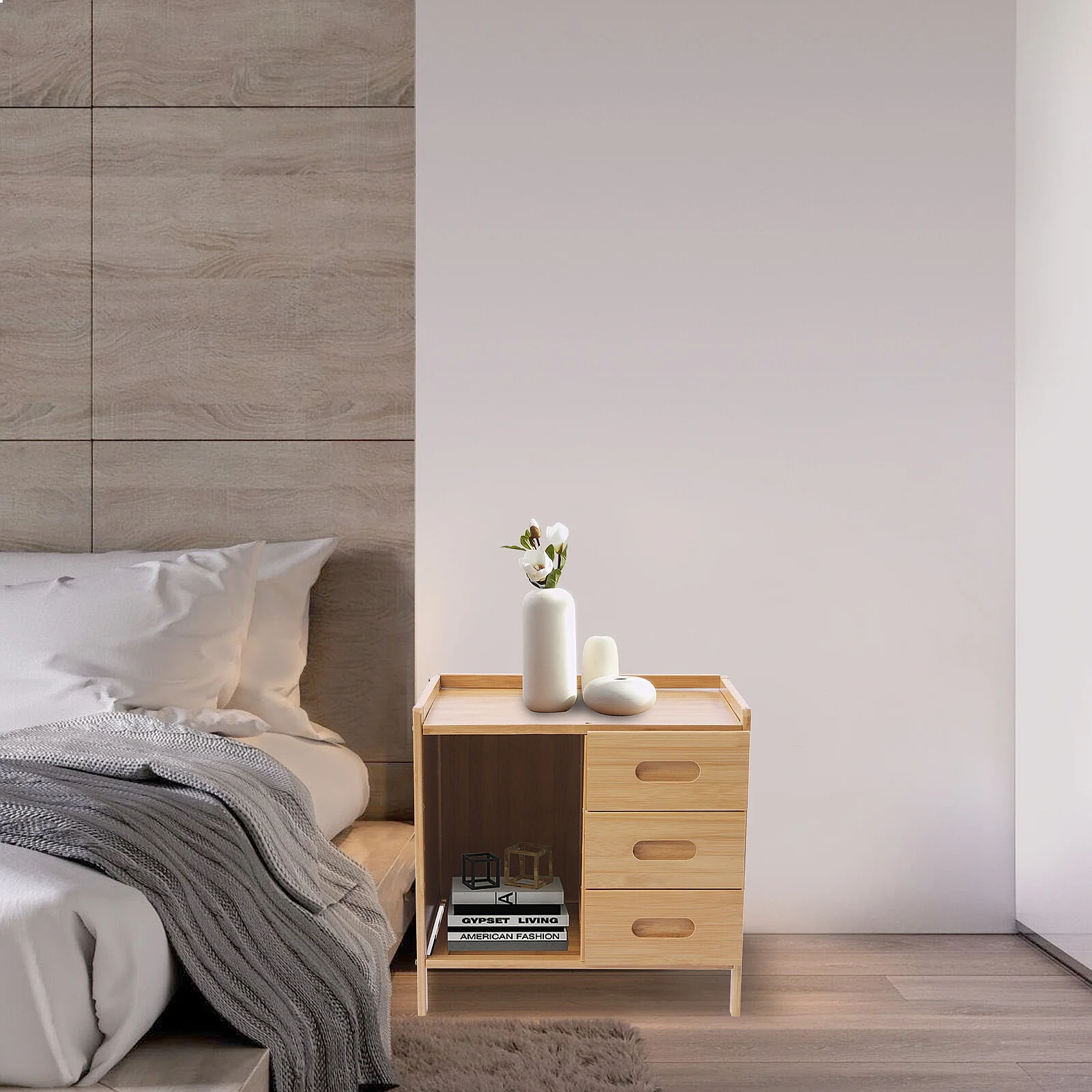 3-Tier Bedroom Nightstand with Drawers, End Side Table Storage Box