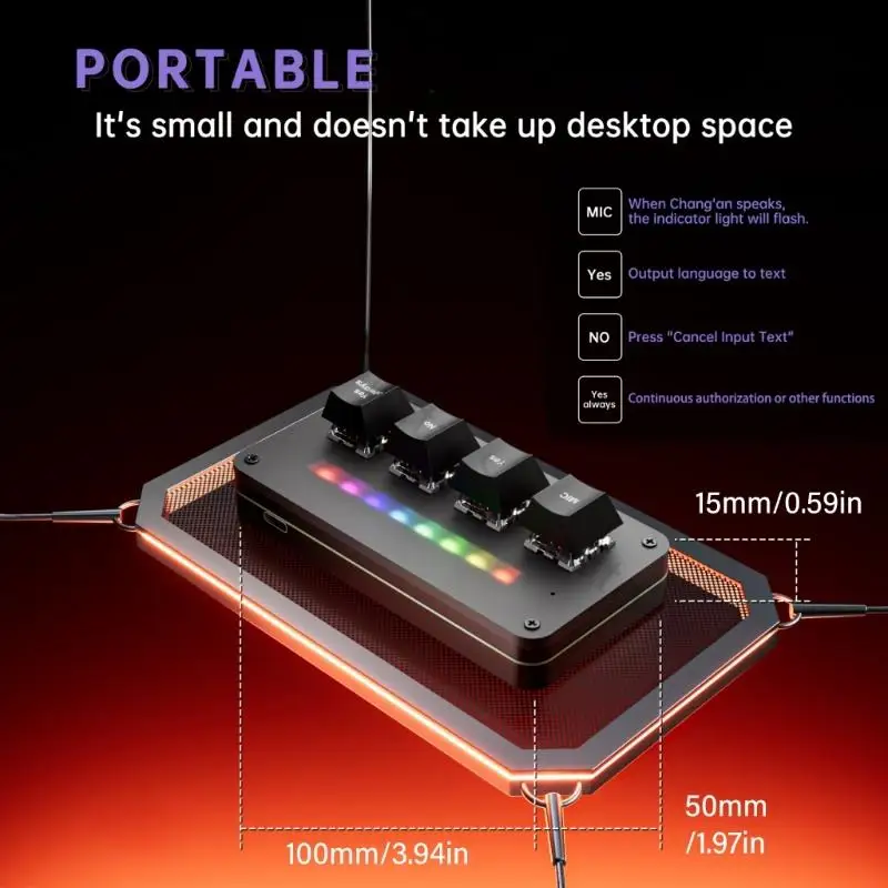 96BA Computer Command Pad with 4 Button Programming, Light Bar and Clear Acrylic Form for Daily Desktop Input Routines