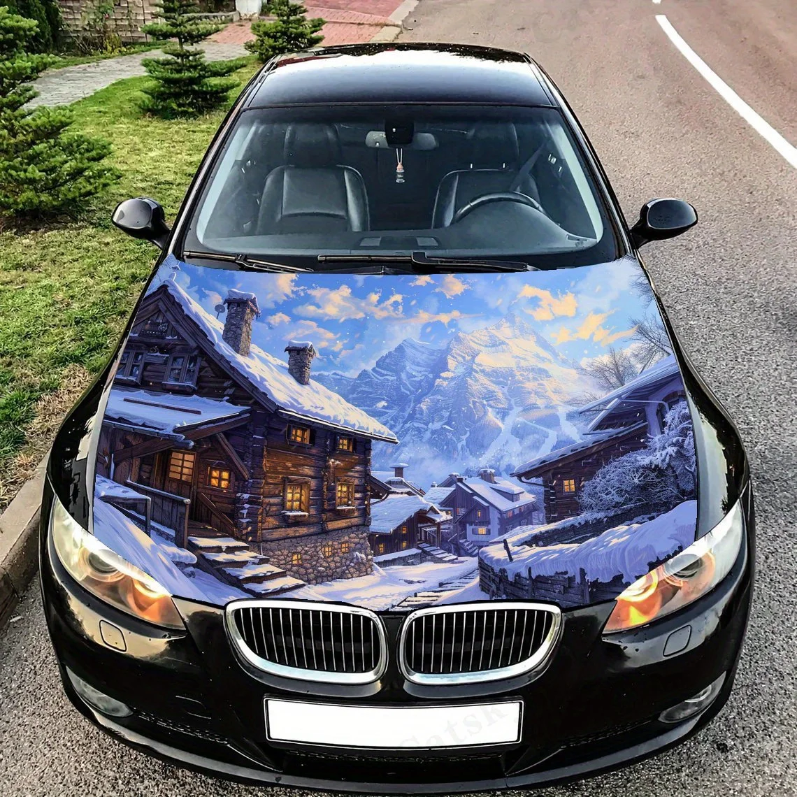 

Snowy Mountain Village Car Hood Decal Sticker, Truck Sticker, Self-Adhesive Long-Lasting Car Accessories, Suitable For Car, Truc