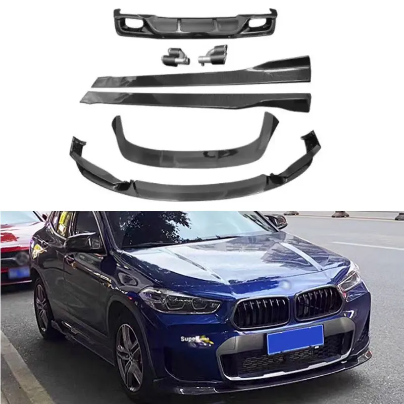 

3D Real Carbon Fiber Car Bumper Front Lip Rear Diffuser Side Skirt Spoiler Exhaust Tips Body Kit For BMW X2 F39 2018-2022