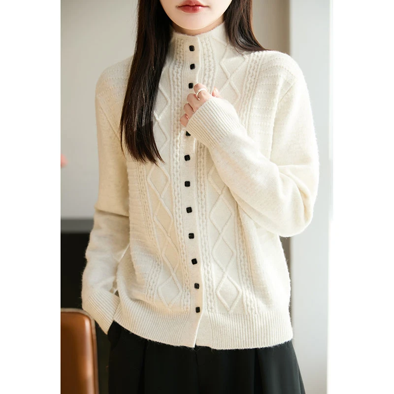 

Twisted Rhombic Cardigan Women's Sweater Retro Three Dimensional Knitted Coat Autumn Winter Warm Thick Knitted Bottoming Shirt