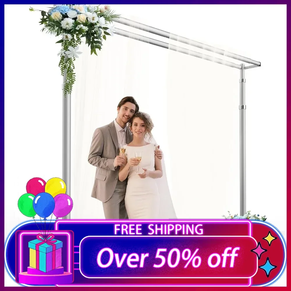 Heavy Duty Backdrop Stand 8.6x10ft, Double Crossbar Pipe and Drape Backdrop Stand Kit, Adjustable Metal Frame, Background Stands