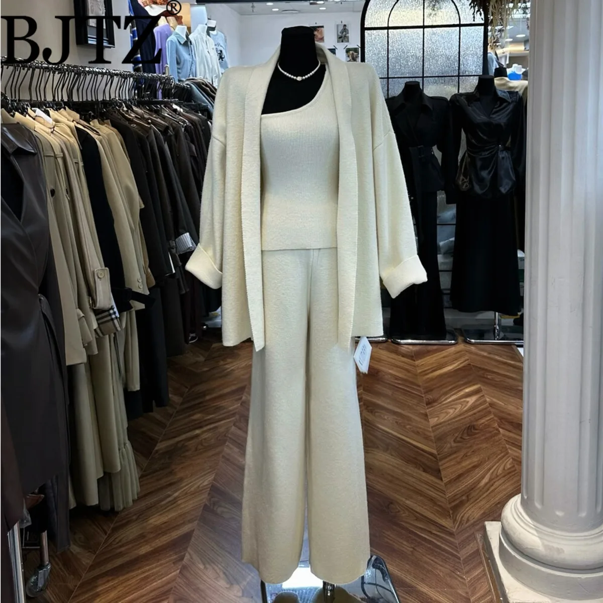 

BJTZ 2025 Autumn Winter Women’s Knit Cardigan Vest&Wide Leg Pants Set Comfy Stylish 3-Piece Casual Outfits Warm Knitwear Clothes