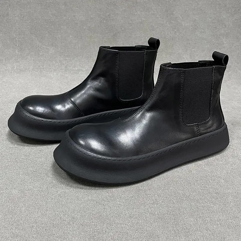 

Мужские ботинки челси, весенне-осенние мягкие ботинки с круглым носком и высоким берцем Bot oes, модные легкие ботинки из натуральной кожи
