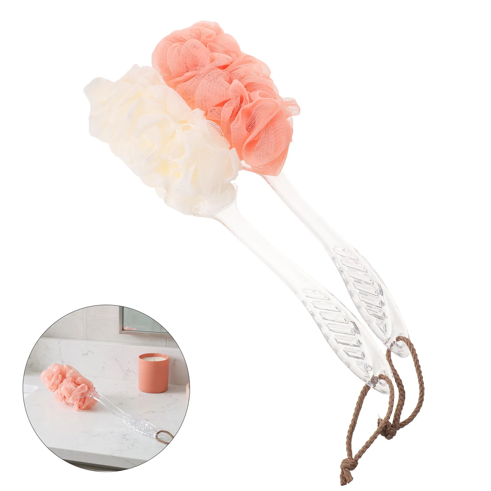 2Pcs Loofah Bath Body Brushes Long Handle Back Scrubbers Exfoliating Shower Brush for Men and Women Bathroom Essentials