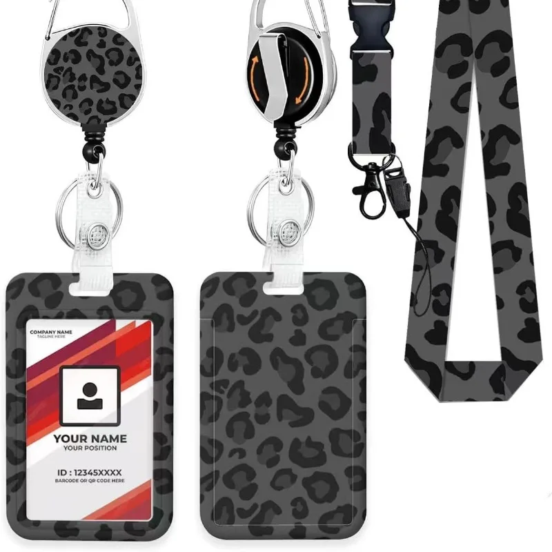 Gray Leopard Print Lanyard ID Credit Card Cover Pass Students Cellphone Pendants Rope Neck Straps Accessories Gifts